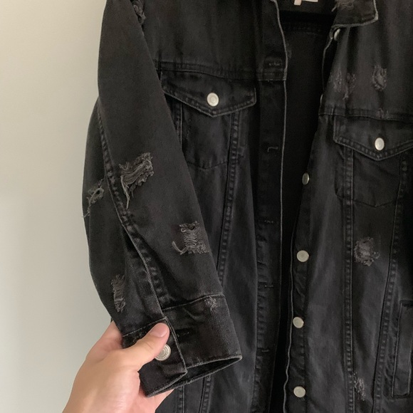 Ripped Black Denim Jacket - Picture 3 of 4